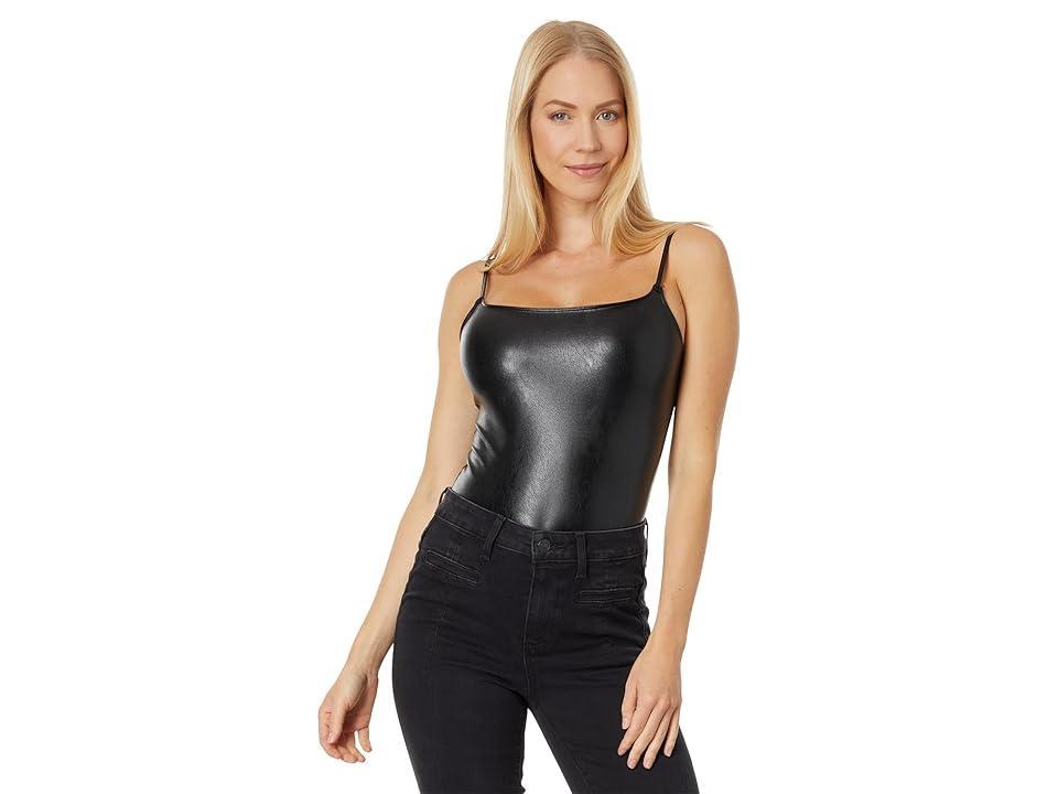 Faux-Leather Spaghetti-Strap Bodysuit Product Image