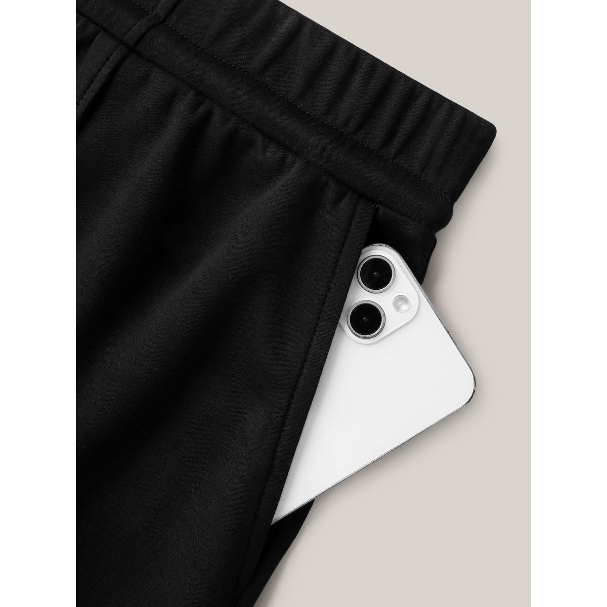 Plus Size Stretchy Drawstring Wide-Leg Pants Women Black Casual Wide Leg Mid Rise Everyday-Casual Pants BloomChic 18-20/2X Product Image