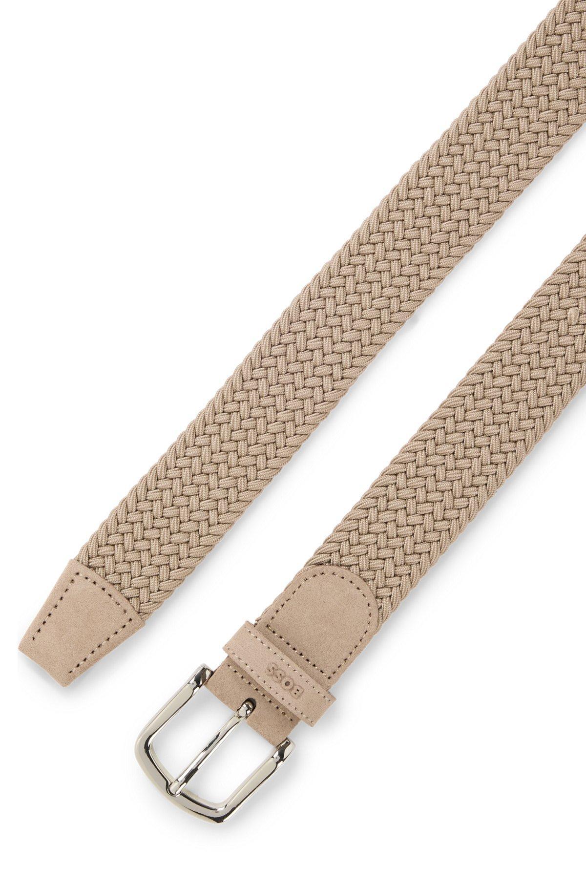 BOSS - Woven belt with leather trims - Light Brown Product Image