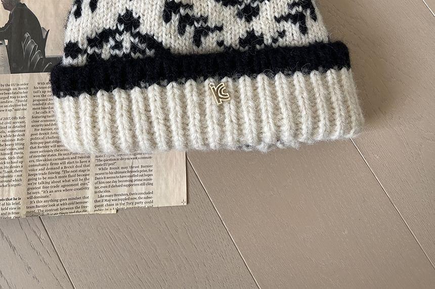 Patterned Pom Pom Knit Beanie Product Image