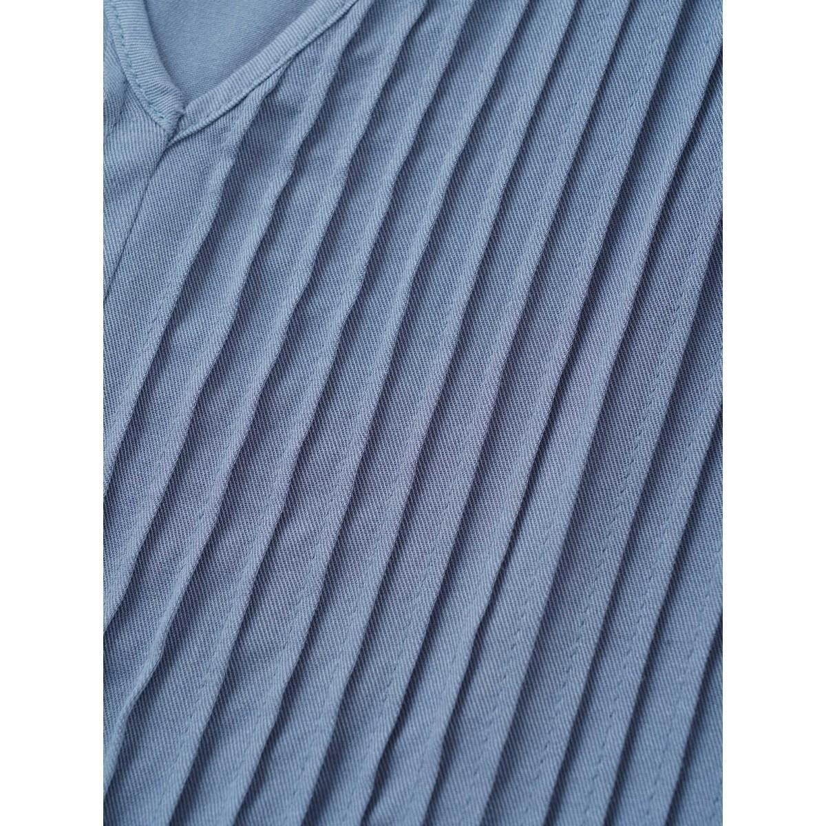 Plus Size Stone Rayon Solid Pleated Patchwork Ruffles Blouse Women Casual Half Sleeve Flat collar Everyday Blouses BloomChic 28/5X Product Image
