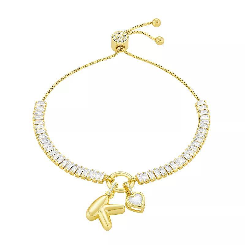 Brilliance Cubic Zirconia Heart & Polished Bubble Initial Charm Adjustable Bracelet, Women's, Size: 4-10" ADJ, Gold Tone K Product Image