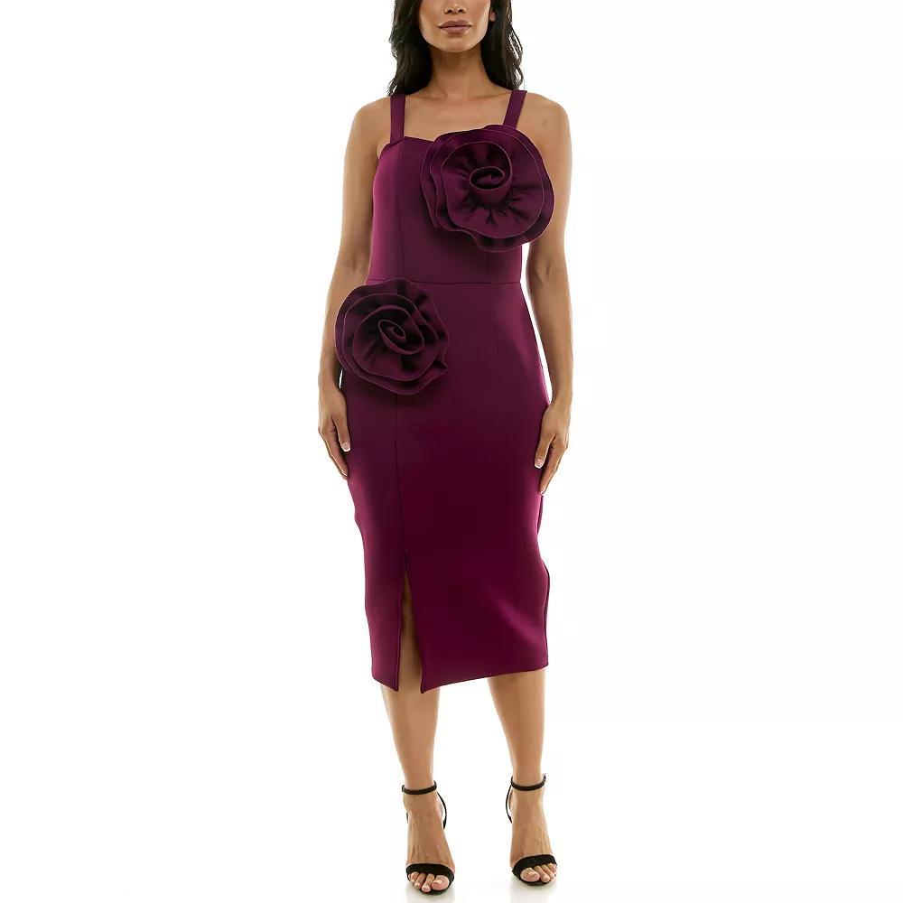 Women's Nina Leonard 3D Floral Midi Dress, Size: Small, Nina Red Product Image