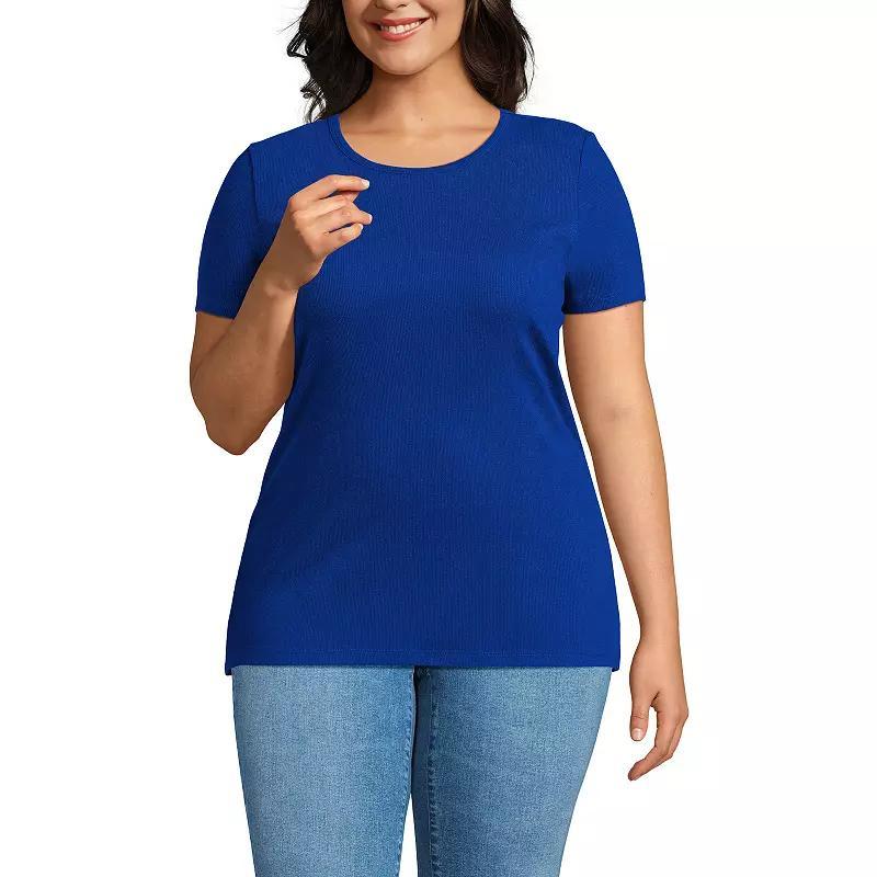 Plus Size Lands' End Short Sleeve Micro Rib Crewneck Top, Women's, Size: 2XL, Tinted Pink Product Image