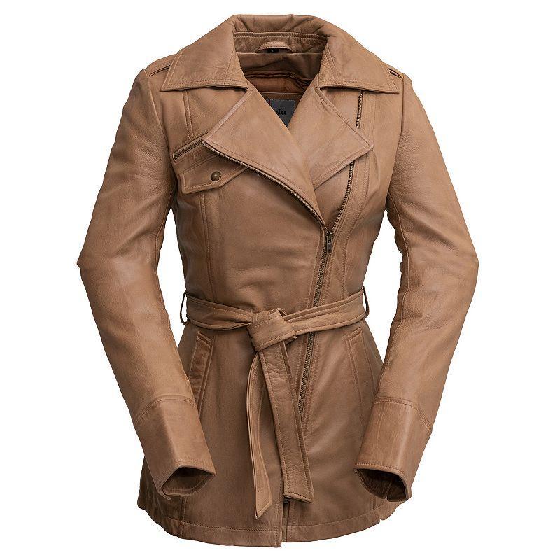 Plus Size Whet Blu Leather Trench Coat, Women's, Size: 4XL, Camel Product Image