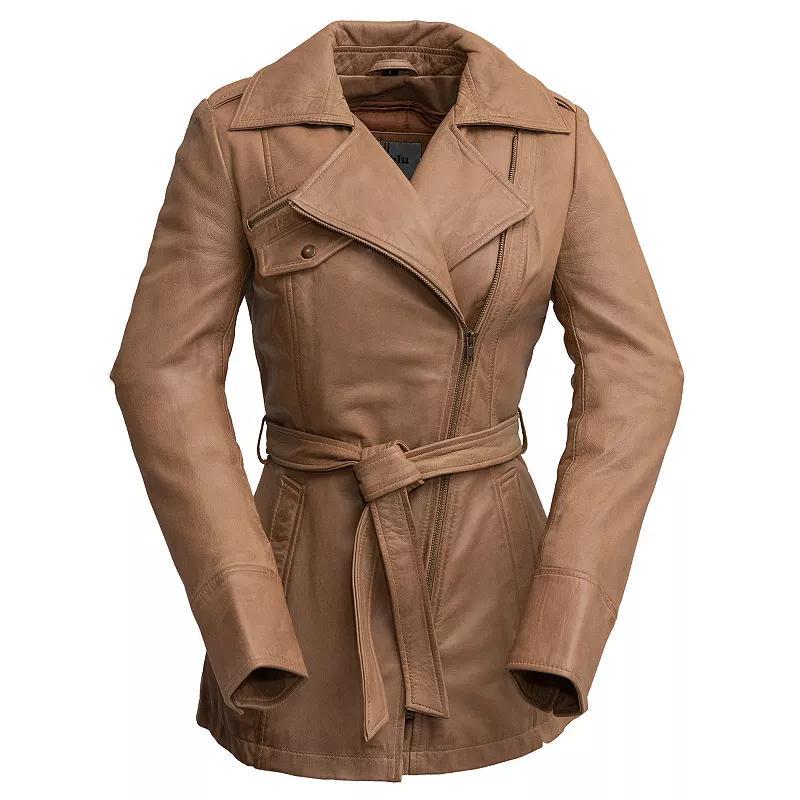 Plus Size Whet Blu Leather Trench Coat, Women's, Size: 4XL, Camel Product Image