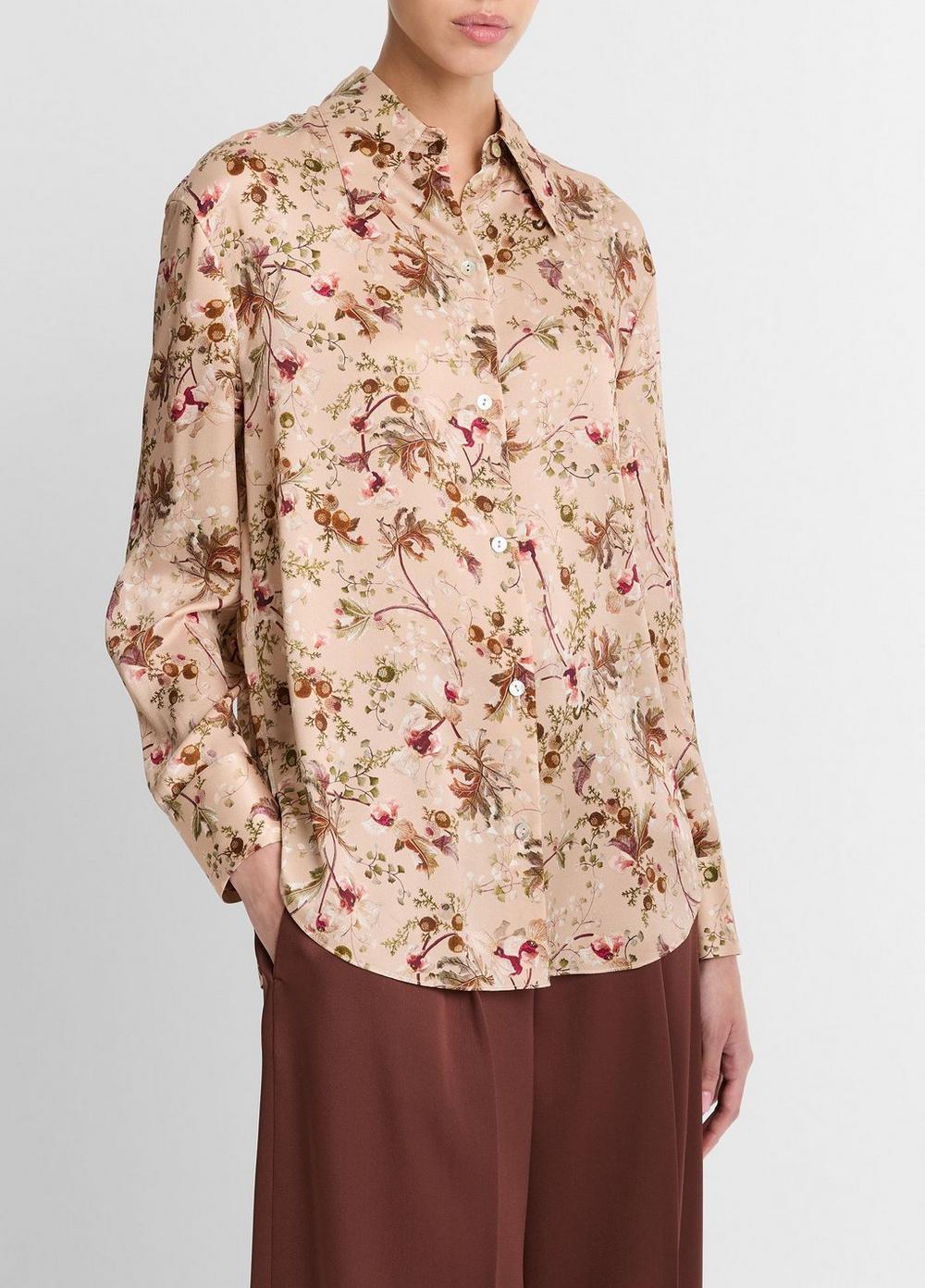 Womens Orchid Vine Silk Bias Long-Sleeve Blouse, Petal Camel, Size L Vince Product Image