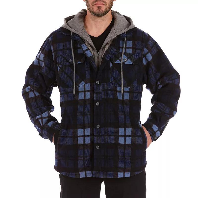 Men's Smith's Workwear Plaid Sherpa-Lined Microfleece Hooded Shirt Jacket, Size: Large, New Blue Product Image