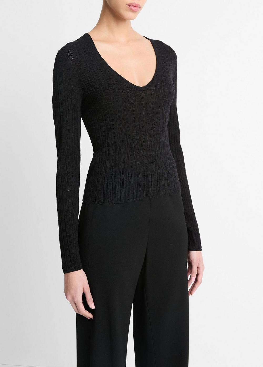 Womens Pointelle-stitch Italian Wool-Blend Sweater, Off White, Size XL Vince Product Image