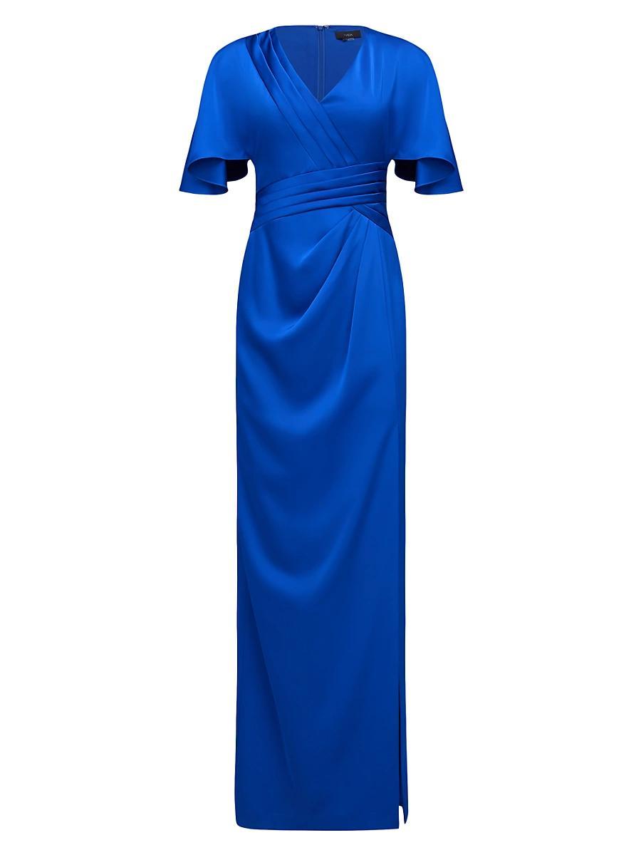 Womens Shea Satin Pleated Flutter-Sleeve Gown Product Image
