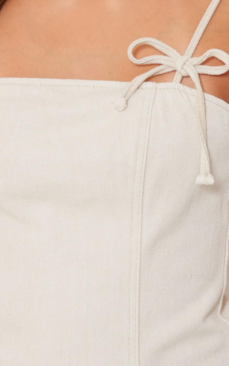 Stone Bow Detail Puffball Denim Mini Dress Product Image