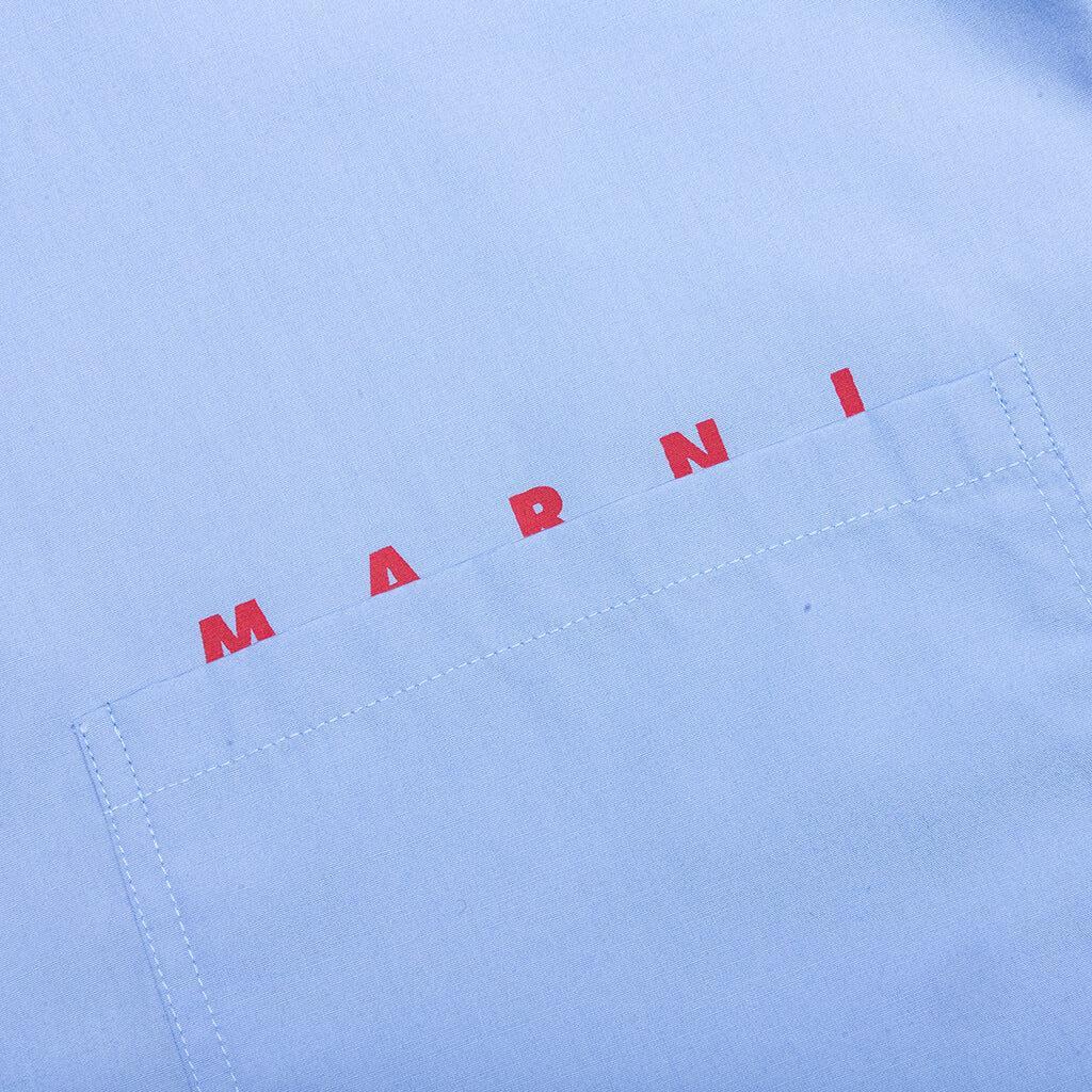 Organic Poplin Zip Shirt With Hidden Logo- Iris/Blue Male Product Image