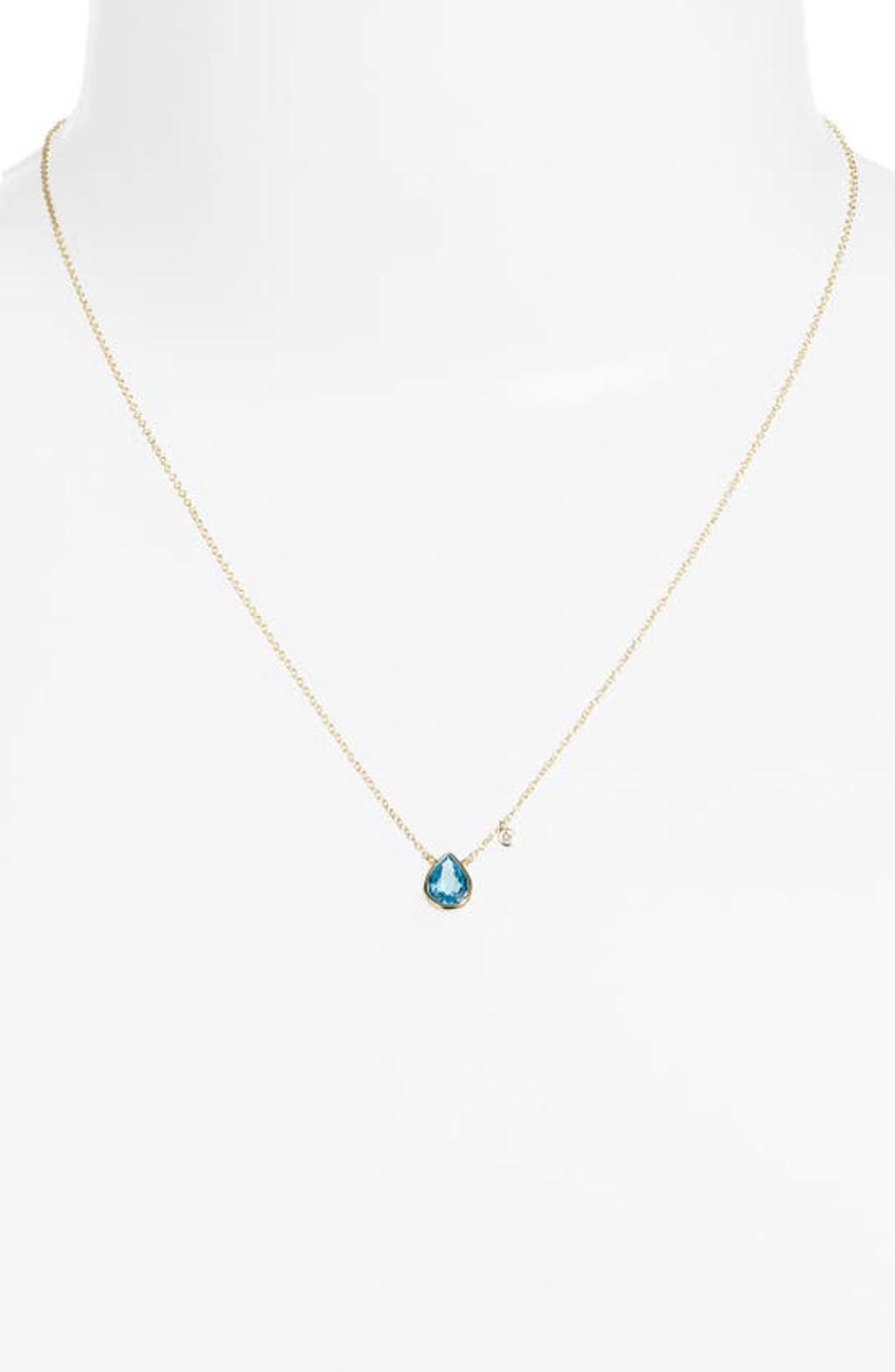 MEIRA T Blue Topaz & Diamond Pendant Necklace In Yellow Product Image