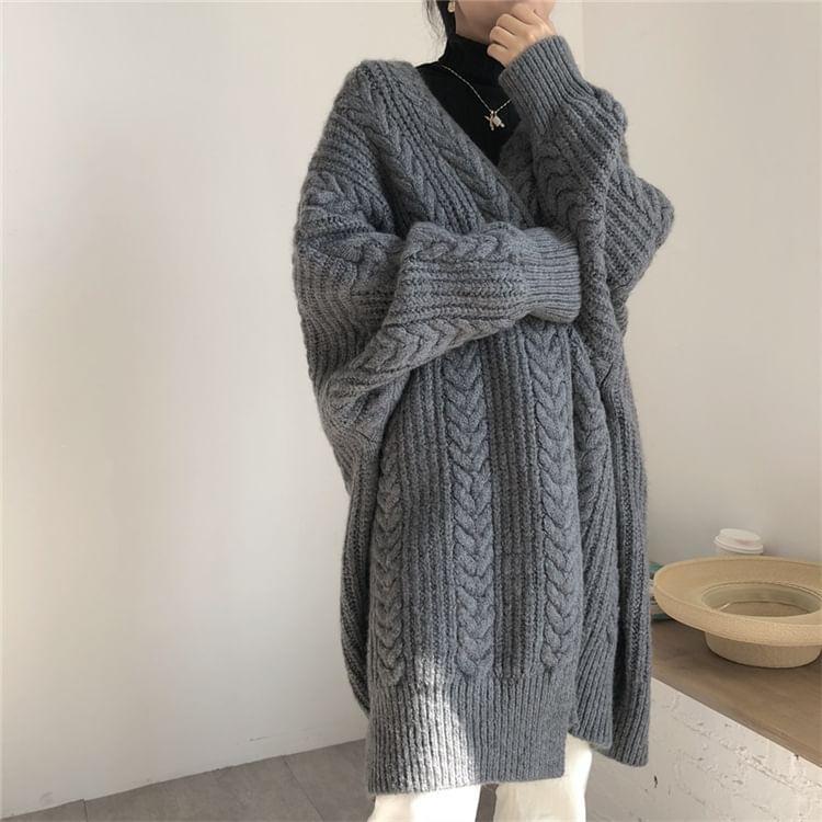 Cable Knit Long Open Front Cardigan Product Image