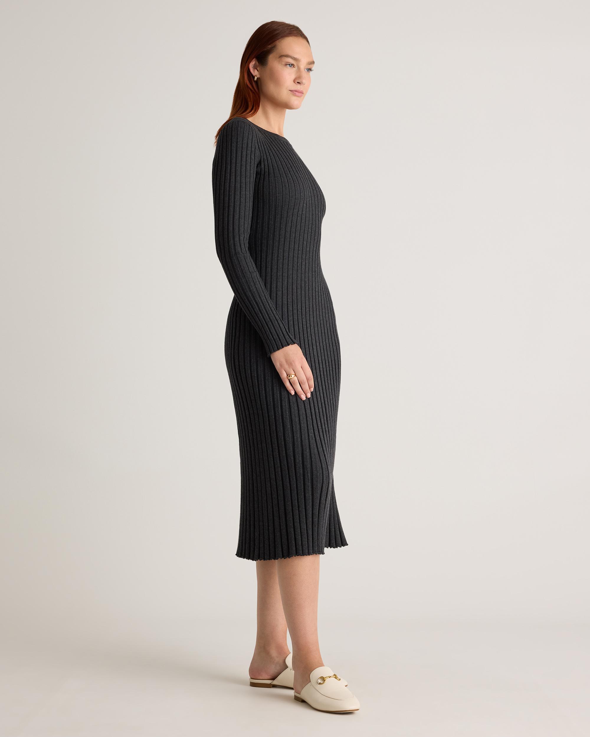 Quince | Women's Cotton Cashmere Ribbed Long Sleeve Crew Midi Dress Size XL Product Image