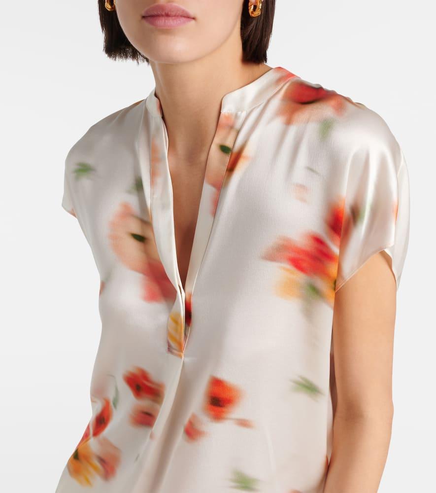 Printed Split Neck Silk Top In Cream Dusk Product Image