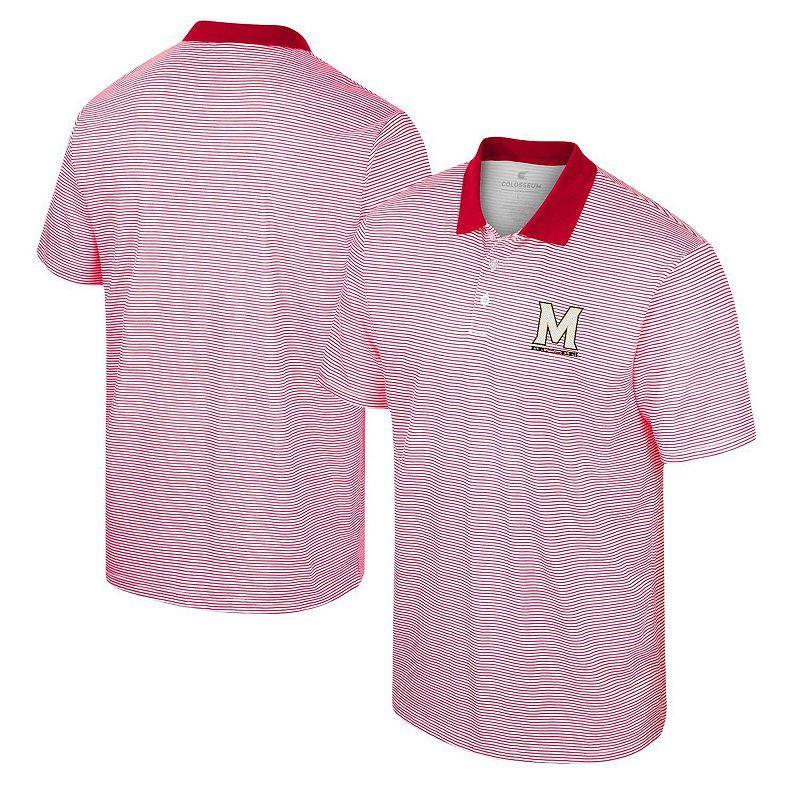Men's Colosseum White/Red Maryland Terrapins Print Stripe Polo, Size: 2XL Product Image
