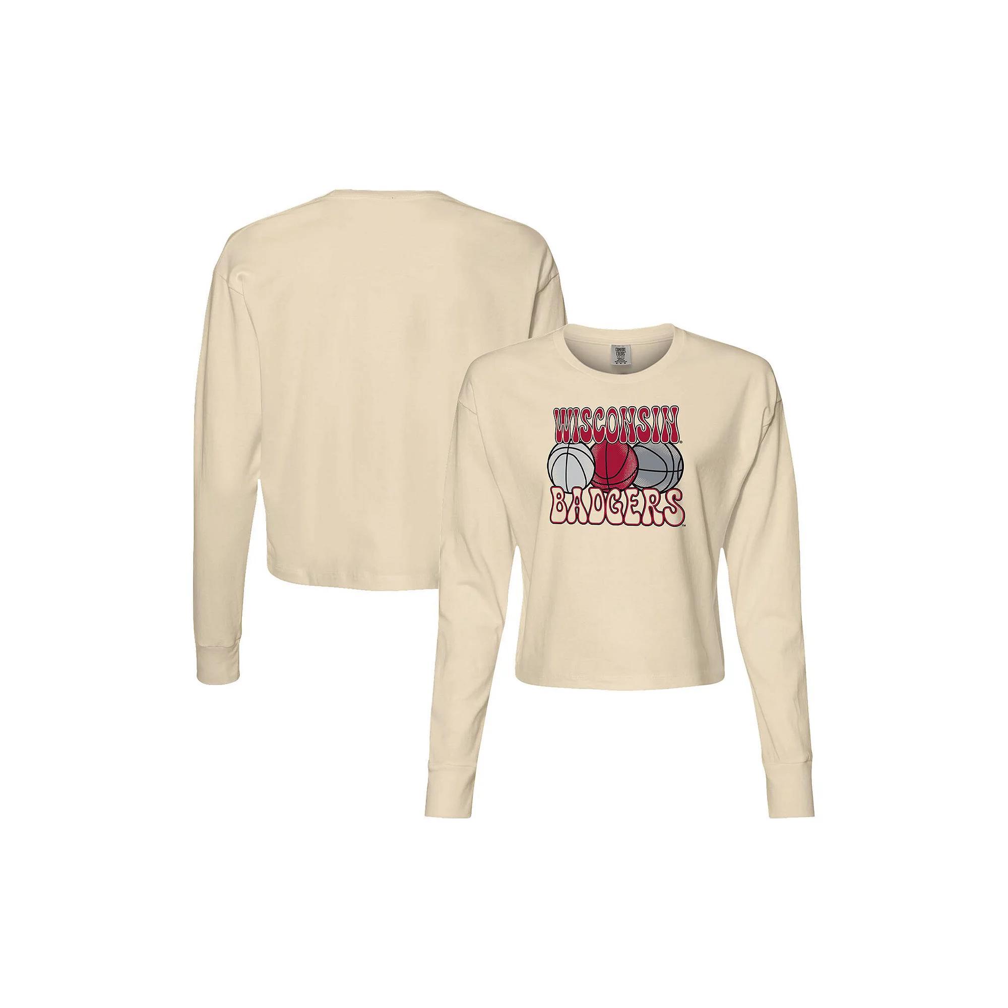 Women's Natural Wisconsin Badgers Comfort Colors Basketball Cropped Long Sleeve T-Shirt, Size: Medium, Beige Product Image
