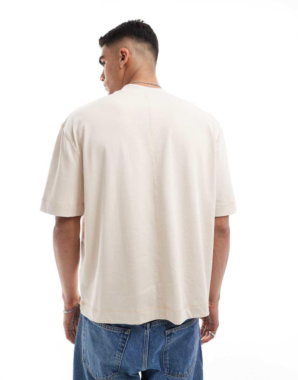 ASOS DESIGN oversized t-shirt with seam detailing in beige Product Image