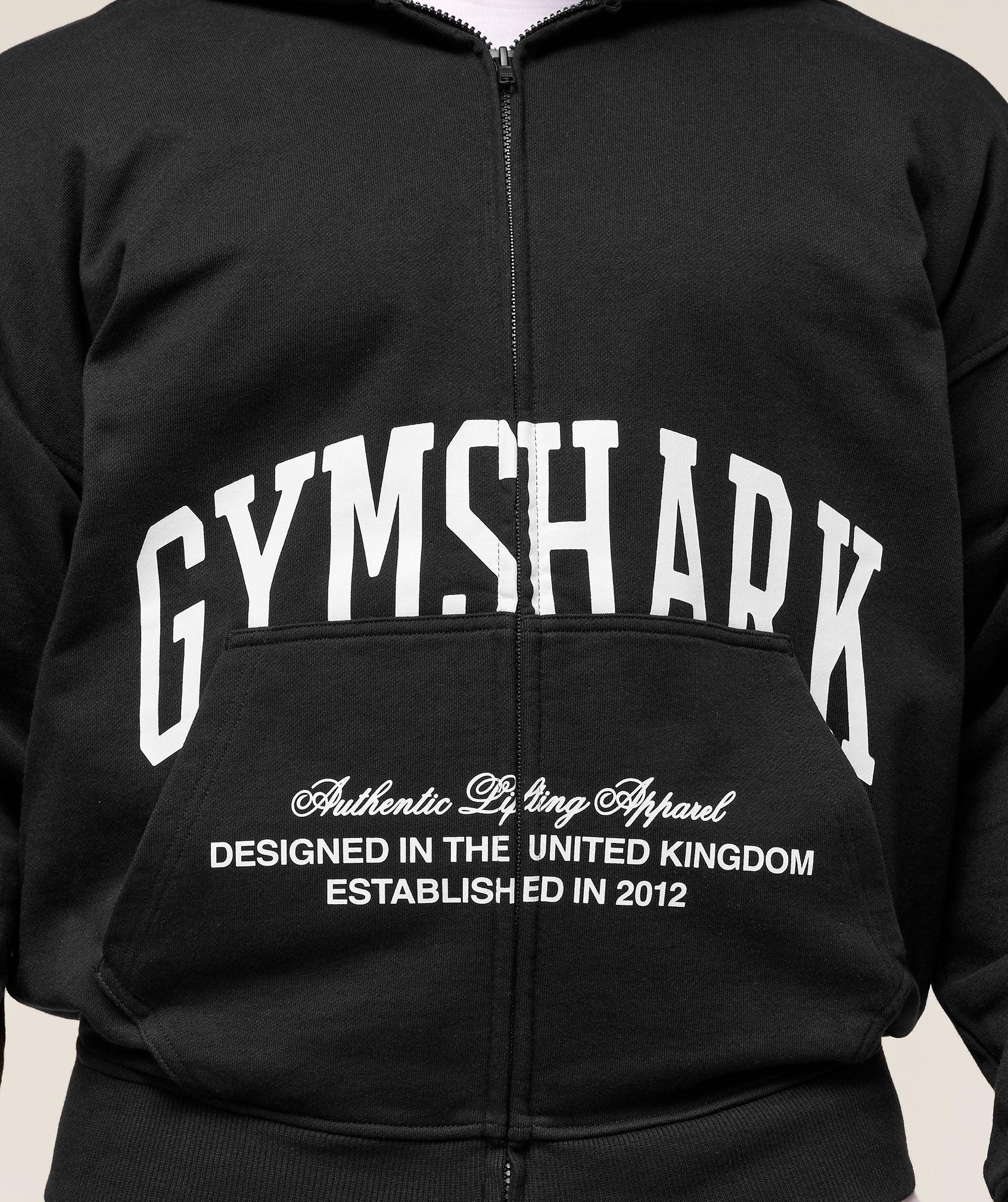 Gymshark Collegiate Script Zip Up Hoodie - Black/White Male Product Image