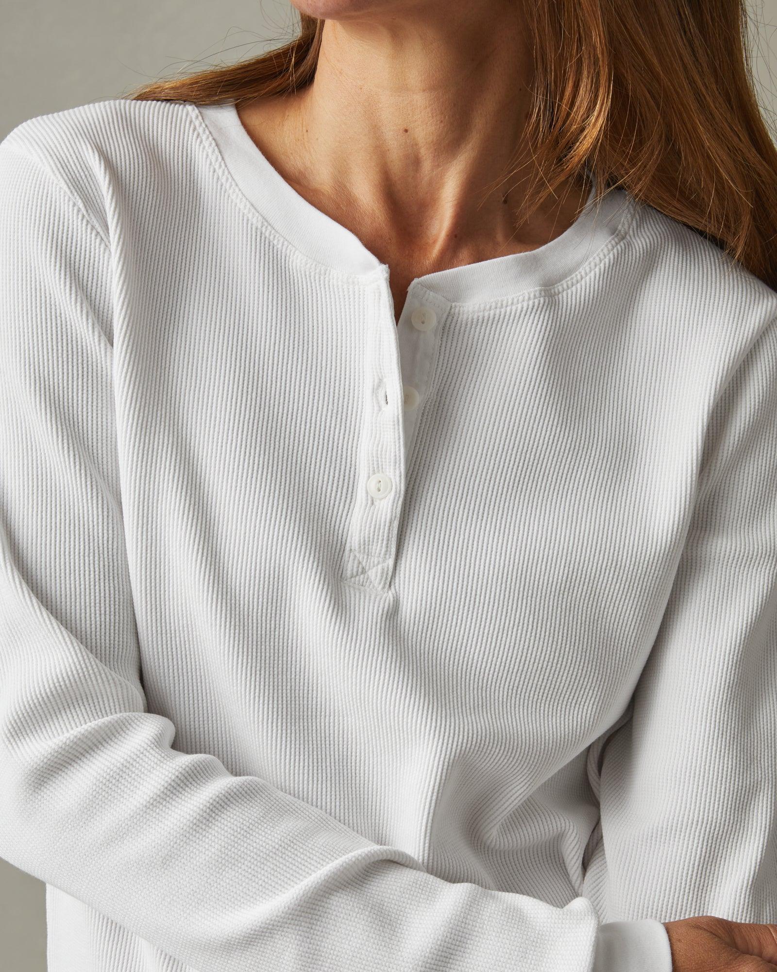 Women's Waffle Henley - White Female Product Image