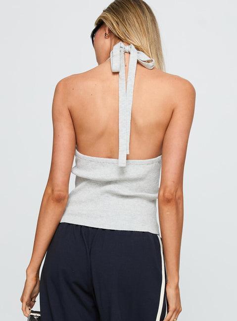 Suzu Knit Halter Top Grey Product Image