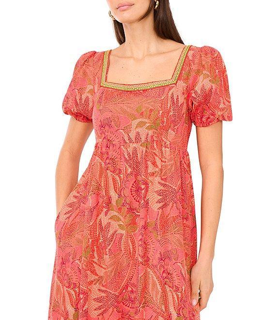 Vince Camuto Woven Floral Print Square Neck Short Puff Sleeve Maxi Dress Product Image