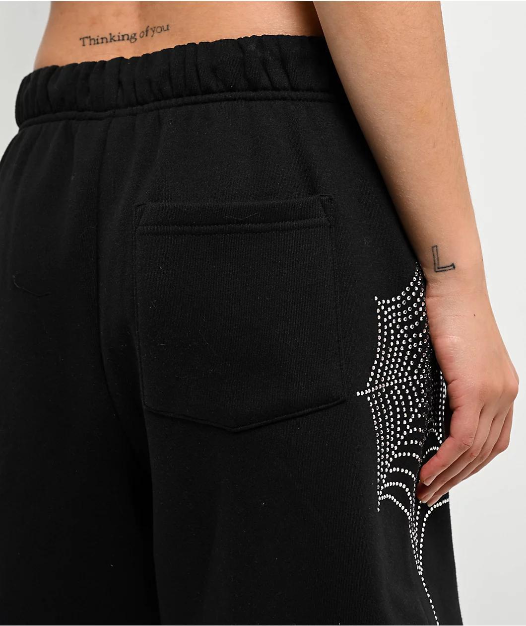 Broken Promises Stoned Web Black Sweat Shorts Product Image