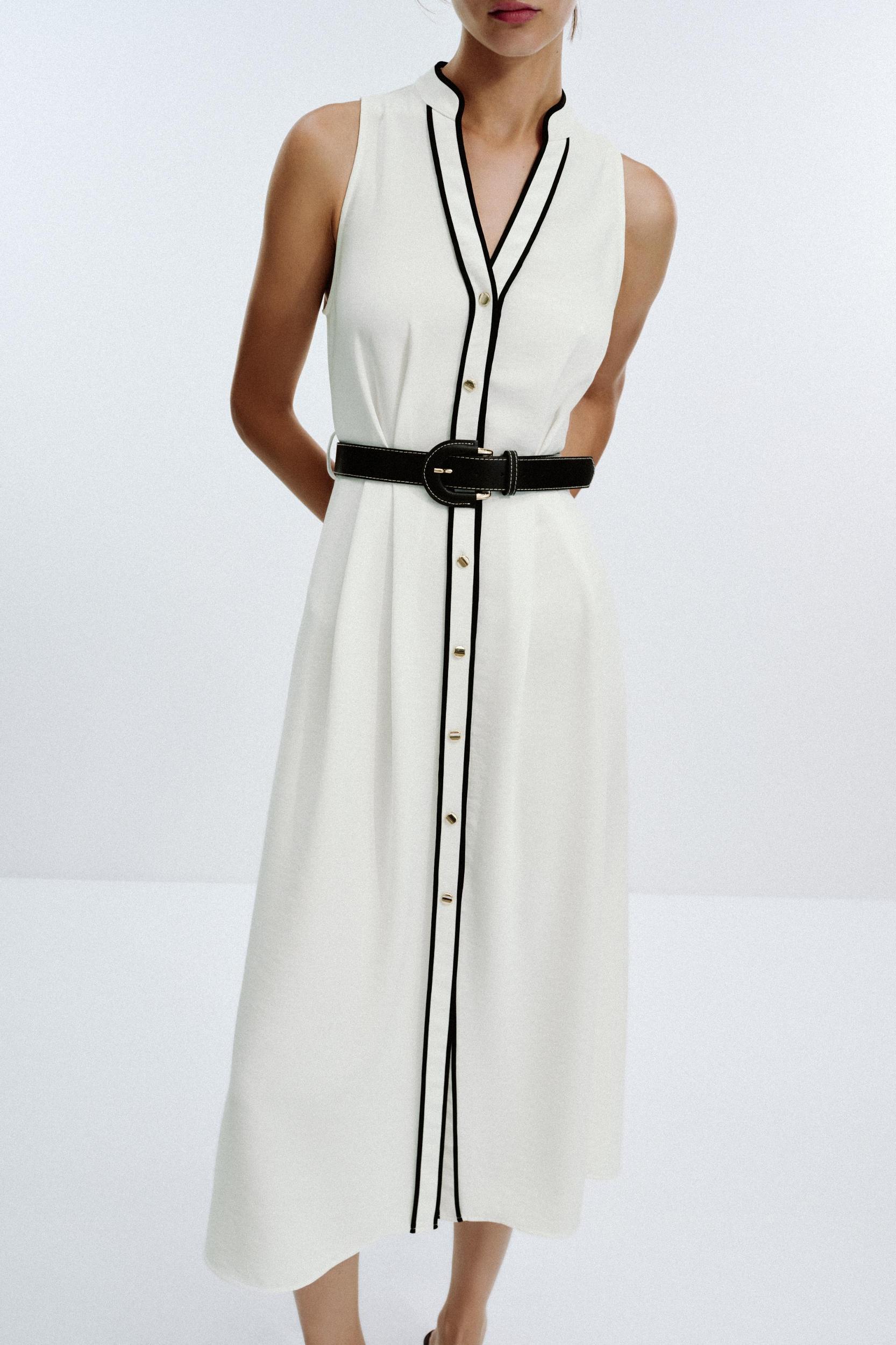 BELTED CONTRAST TRIM MIDI DRESS Product Image