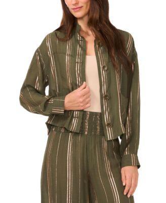 Vince Camuto Womens Metallic-Striped Stand-Collar Jacket Product Image