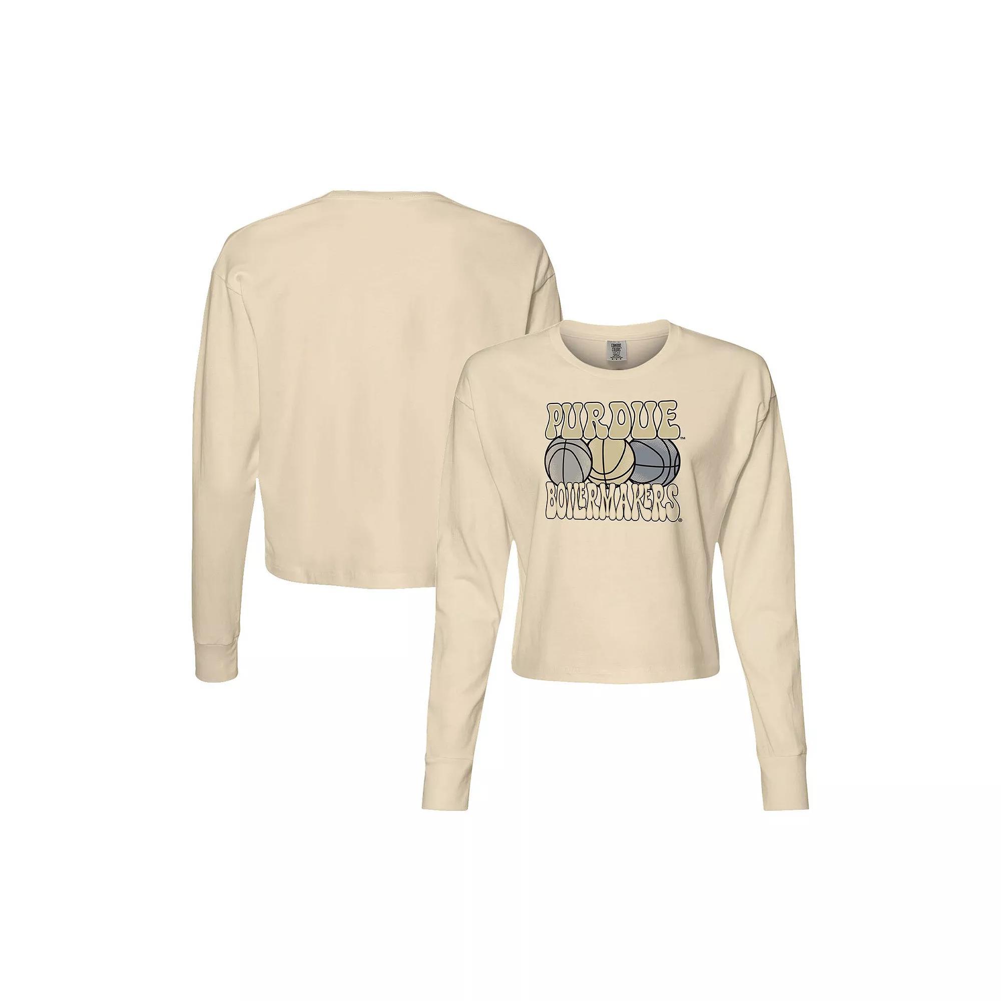 Women's Natural Purdue Boilermakers Comfort Colors Basketball Cropped Long Sleeve T-Shirt, Size: 2XL, Beige Product Image