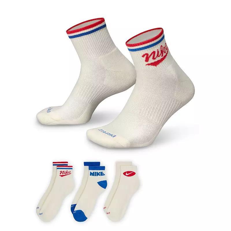 Womens Nike 3-Pack Ankle Socks Blue Product Image