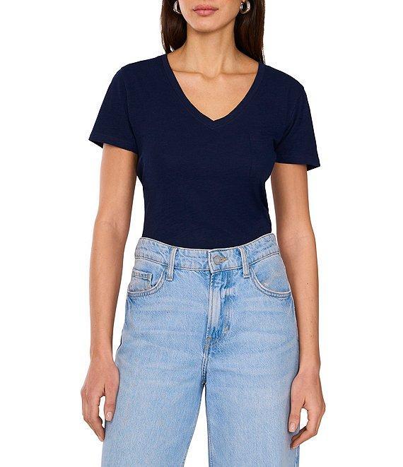Vince Camuto Knit V Neck Short Sleeve Front Pocket Tee Product Image