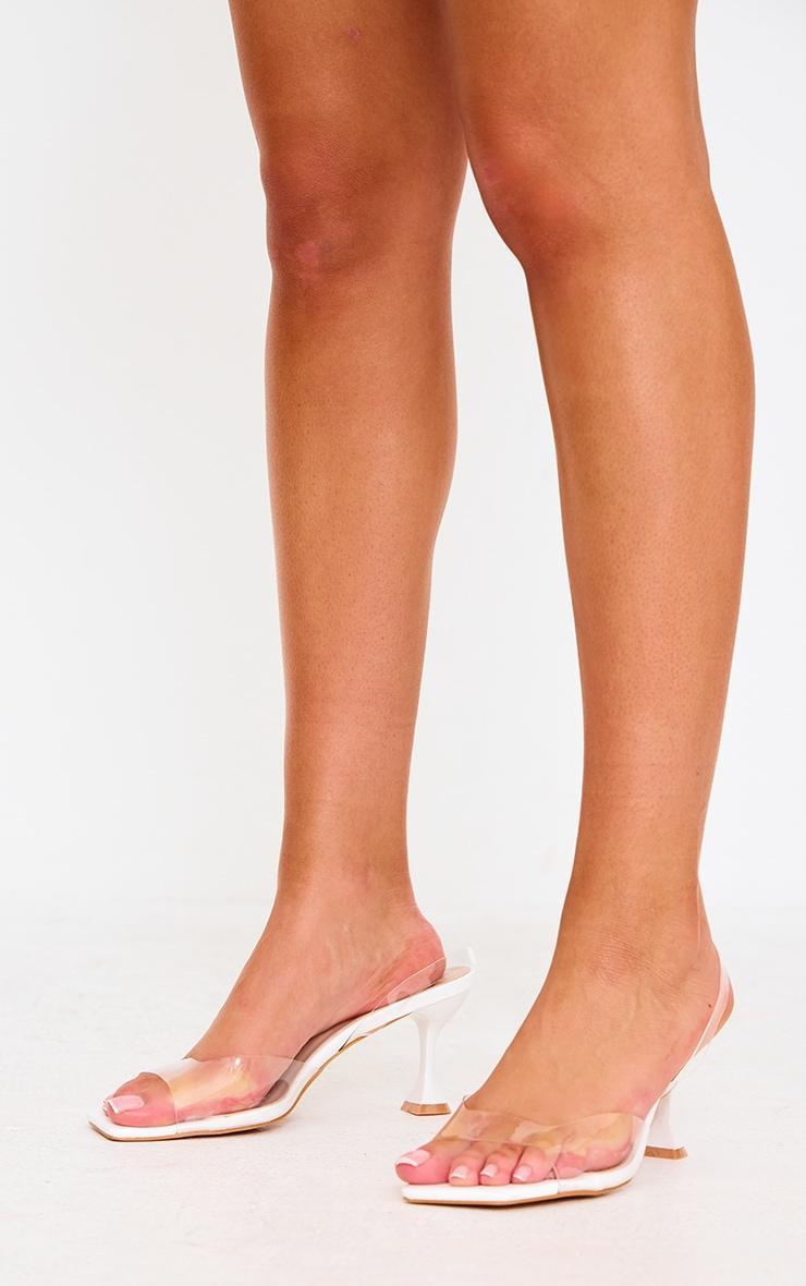 White Low Cake Stand Square Toe Clear Strap Slingback Heeled Sandals Product Image