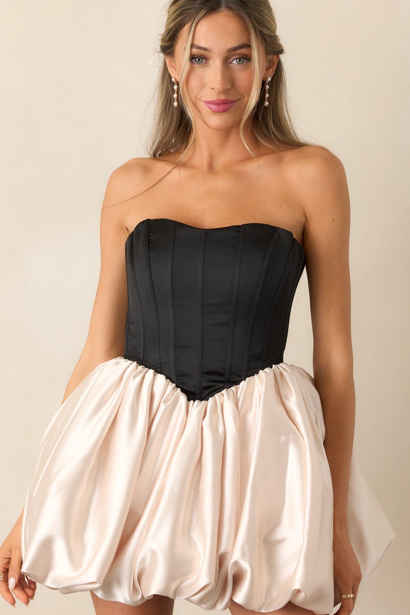 Love Letters Black & Ivory Corset Bubble Mini Dress Product Image