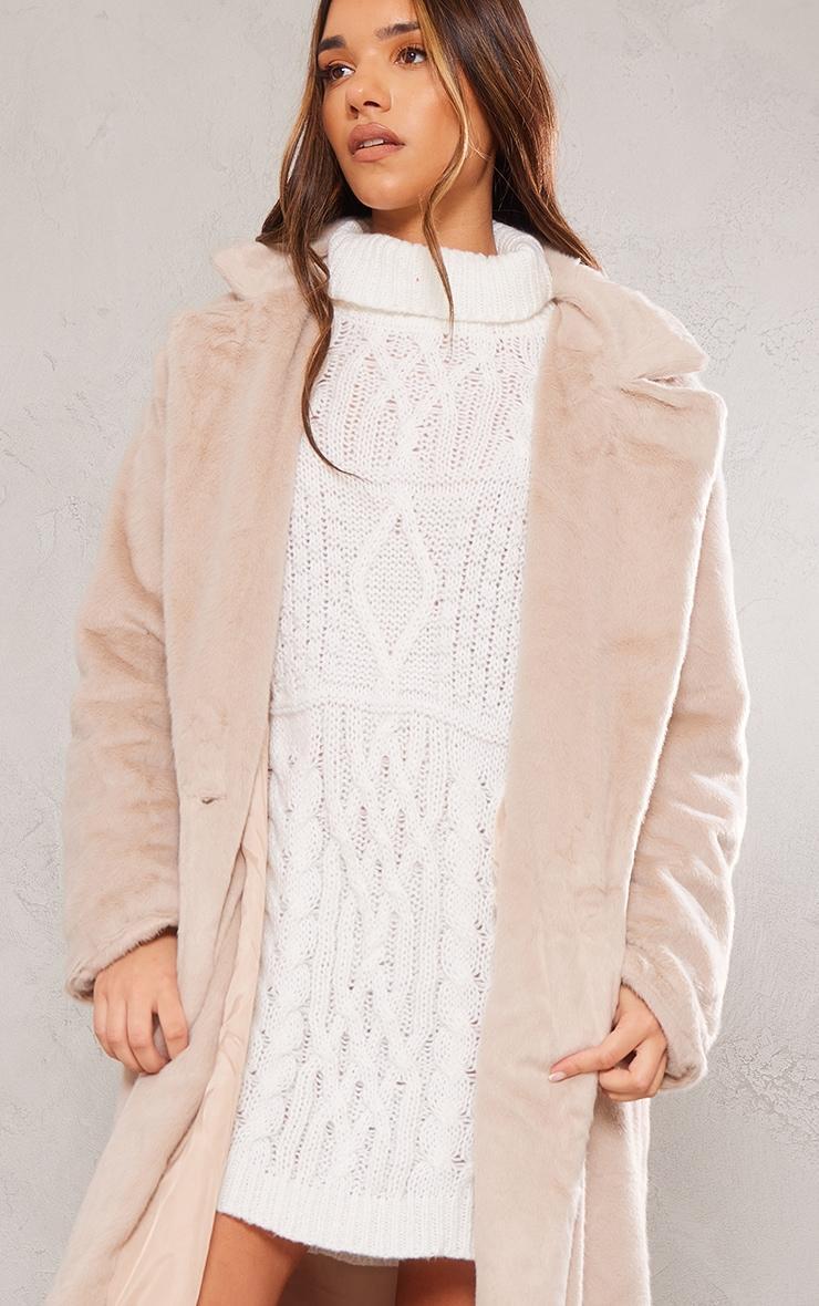  Beige Premium Soft Faux Fur Tailored Maxi Coat Product Image