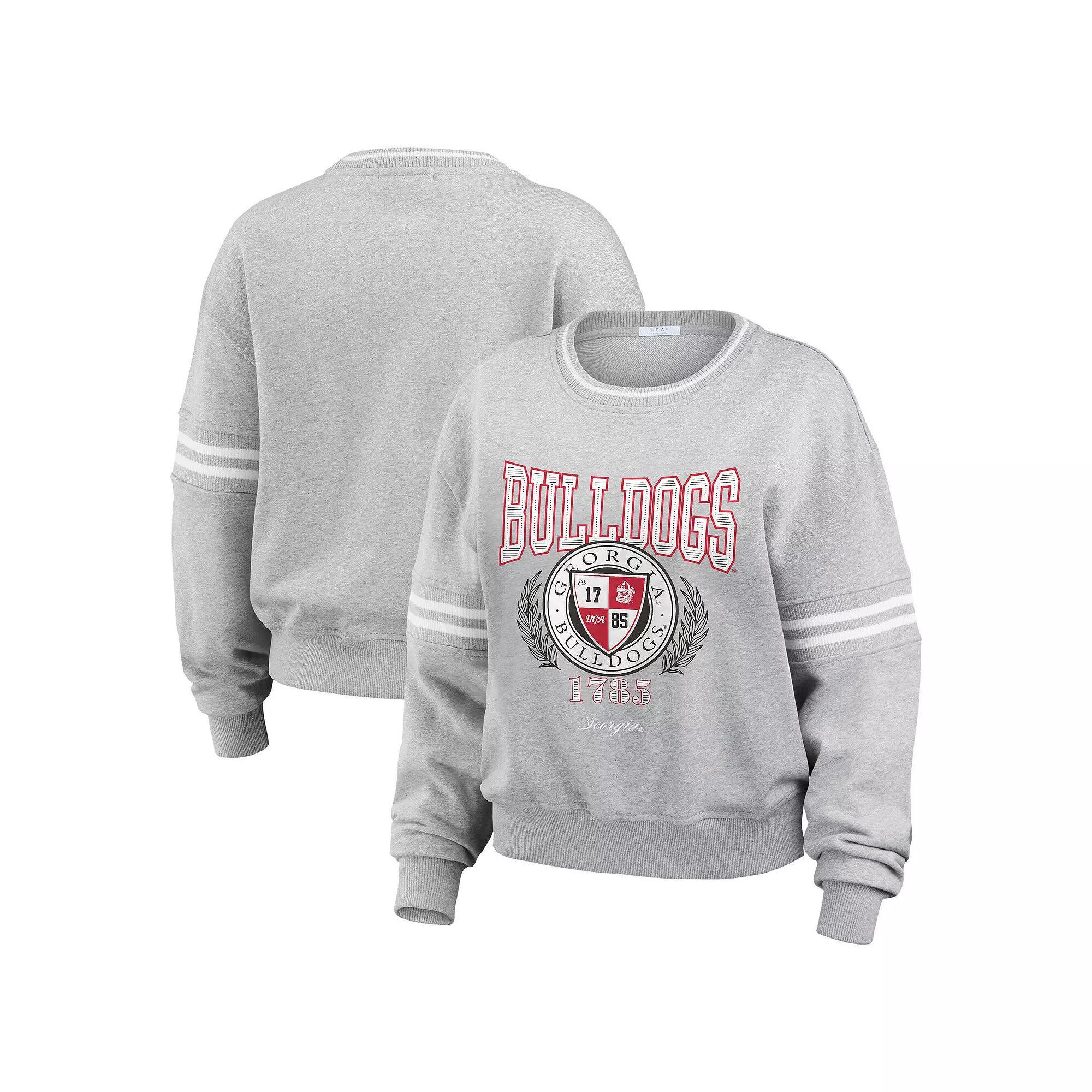 Women's WEAR by Erin Andrews Heather Gray Georgia Bulldogs Classic Stripe Pullover Sweater, Size: XL, Grey Product Image