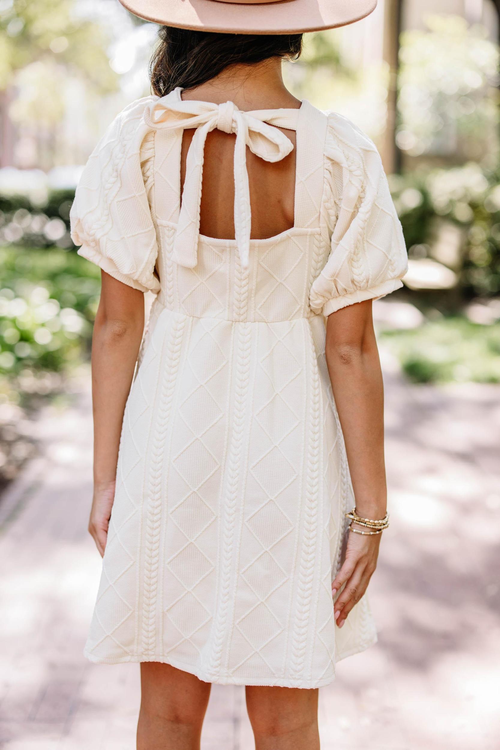On Your Team Cream White Cable Knit Babydoll Dress Female Product Image