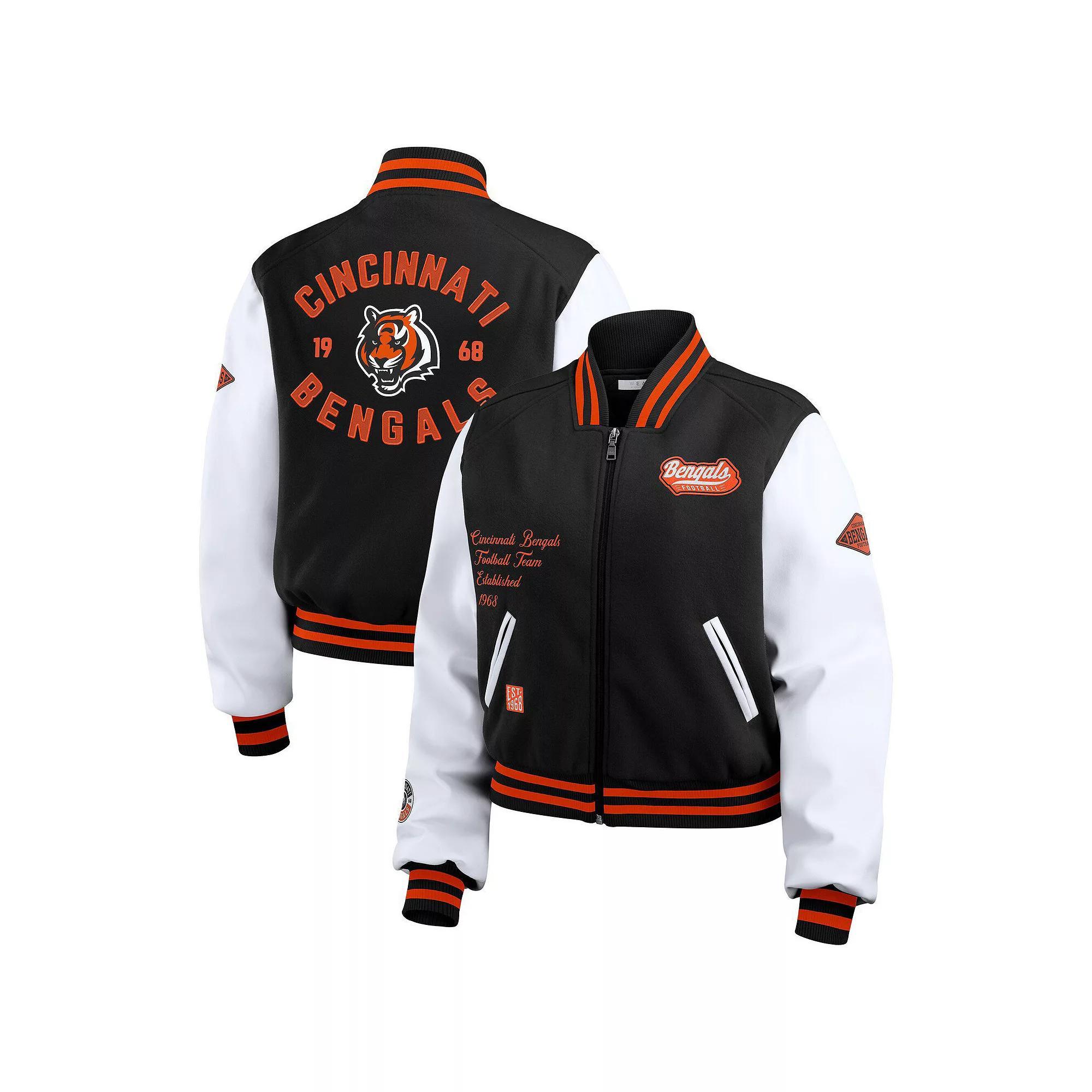 Women's WEAR by Erin Andrews  Black/White Cincinnati Bengals Varsity Full-Zip Jacket, Size: Medium Product Image