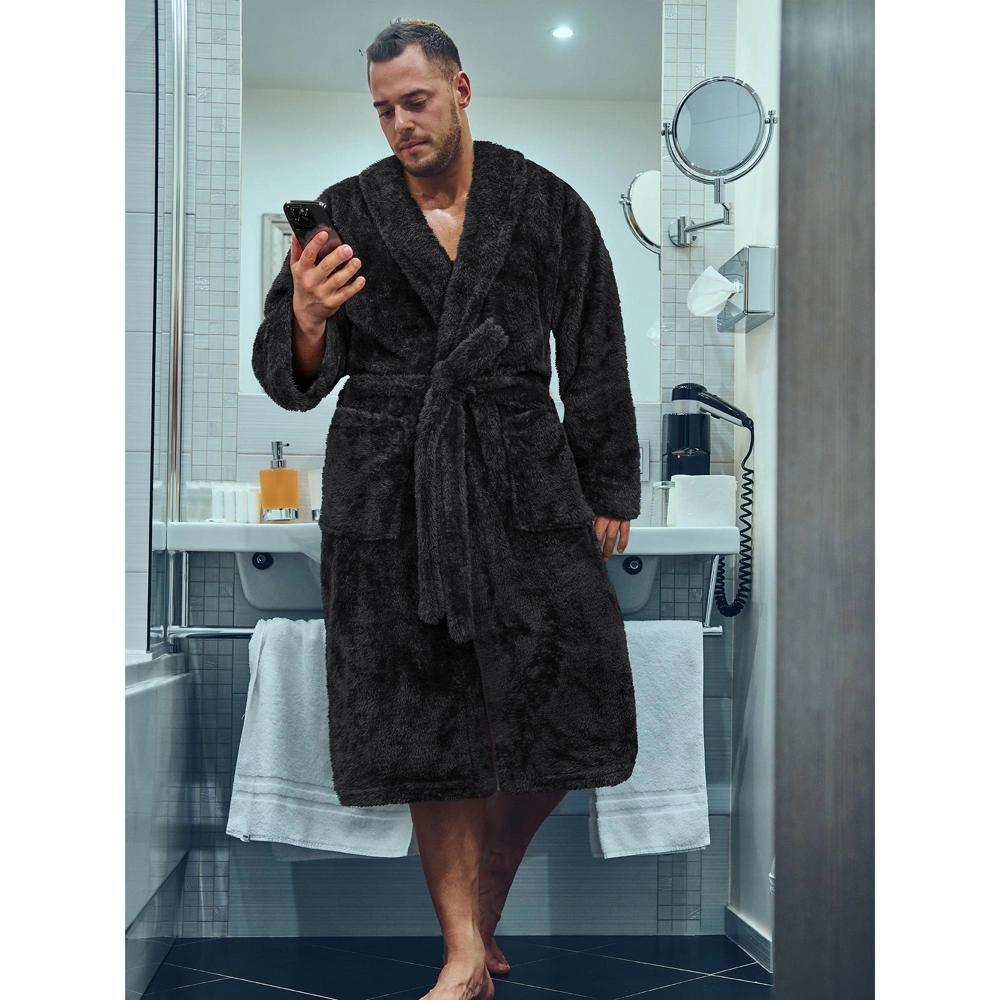 PAVILIA Mens Soft Robe, Plush Fluffy Fleece Bathrobe Men, Long Faux Shearling Shaggy Spa with Shawl Collar Product Image