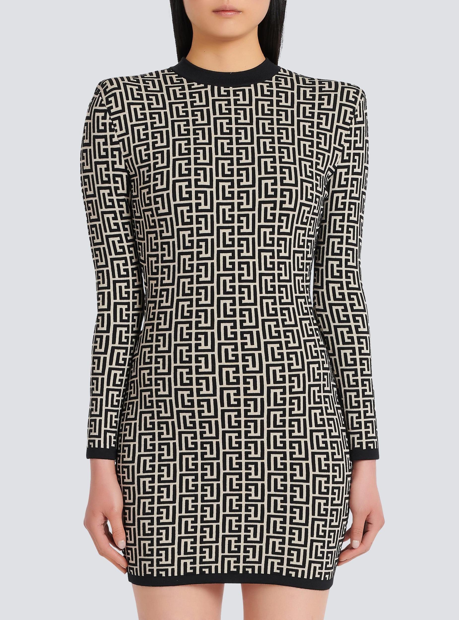 Short bicolor jacquard dress with Balmain monogram Product Image
