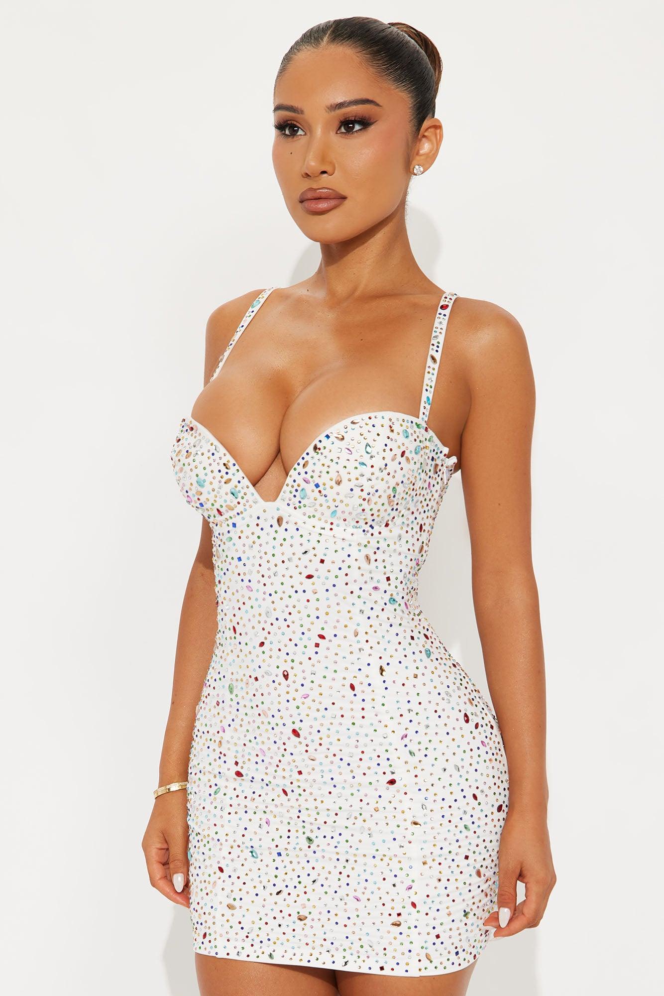 I'm Still Bejeweled Micro Mini Dress - White Product Image