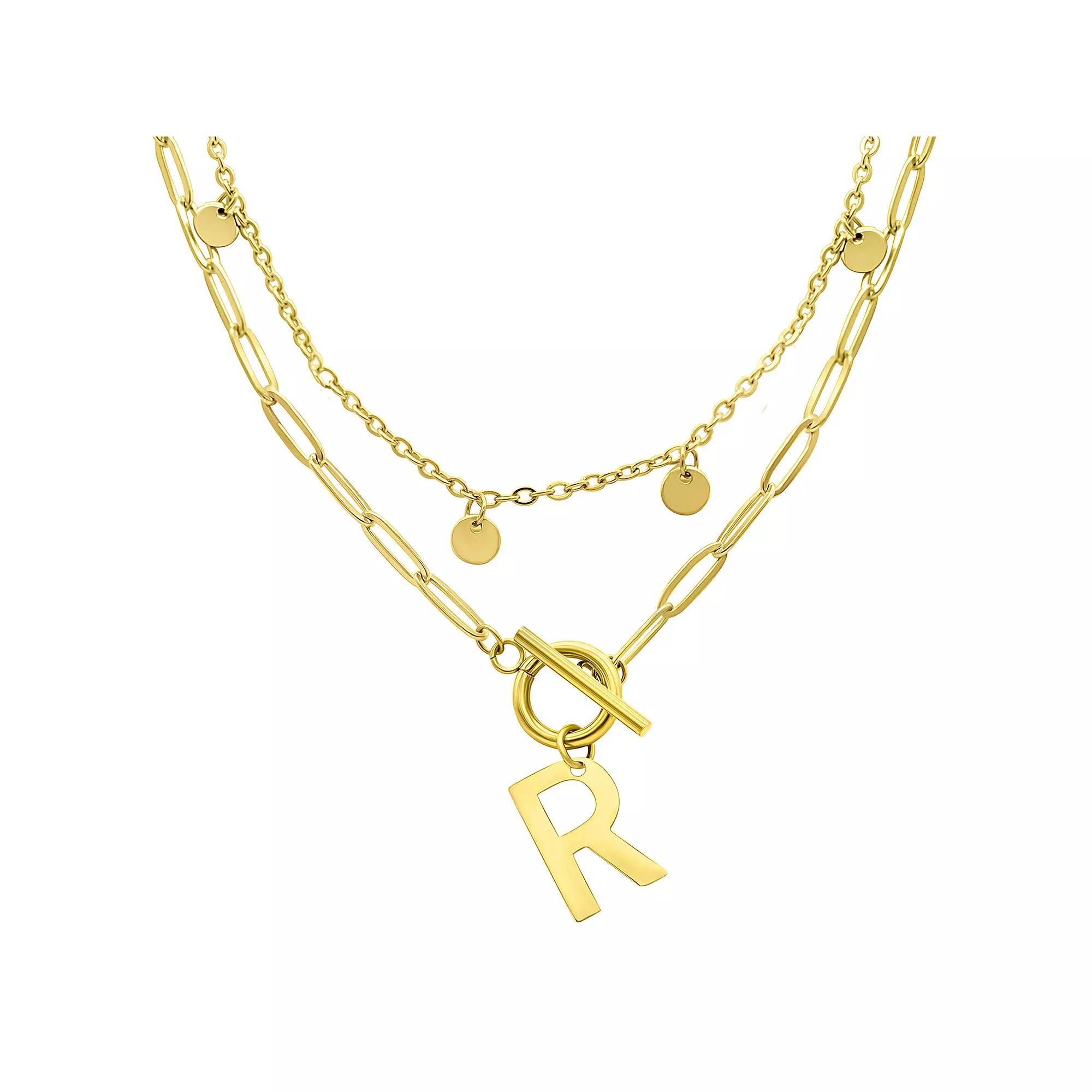 Adornia 14k Gold Plated Layered Initial Toggle Necklace, Women's, Size: 17-19" ADJ Product Image