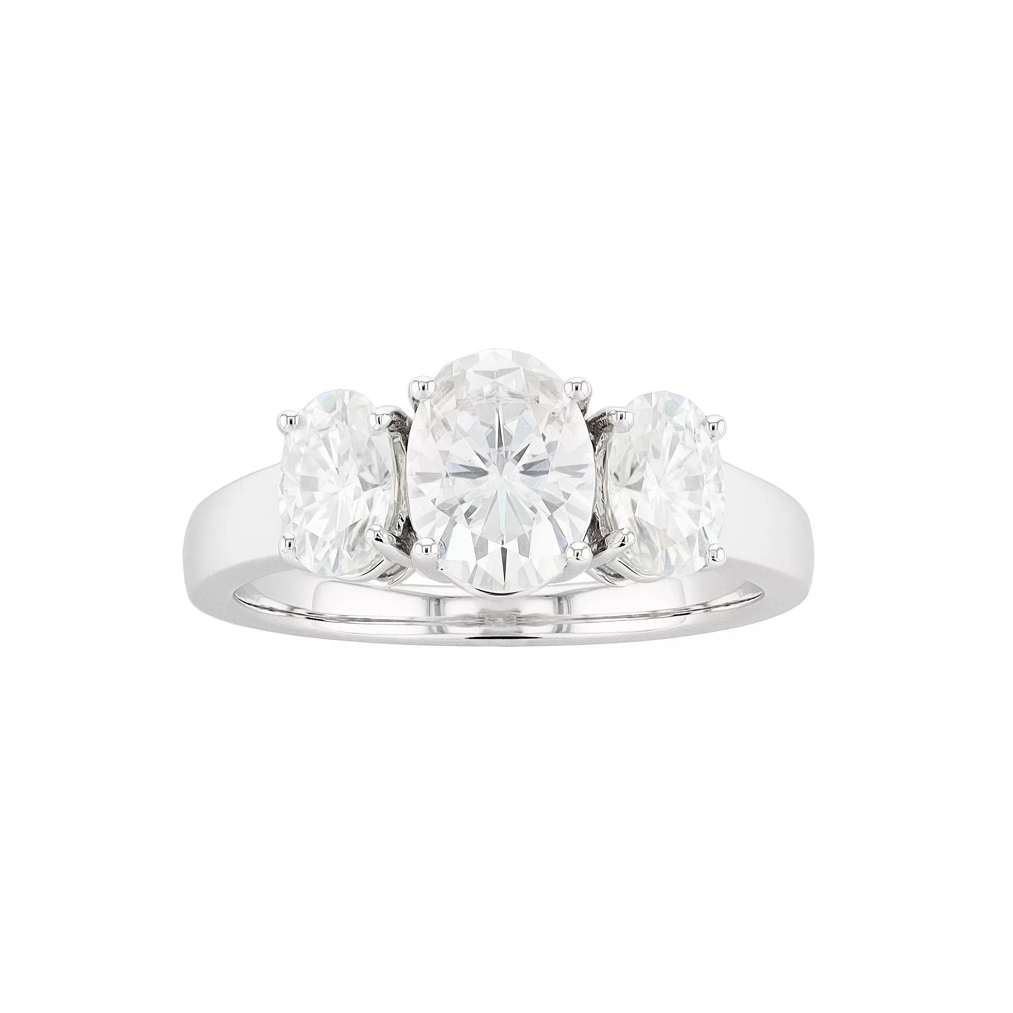 Radiant Fire 14k White Gold Lab-Created Moissanite Oval 3-Stone Engagement Ring, Womens Product Image