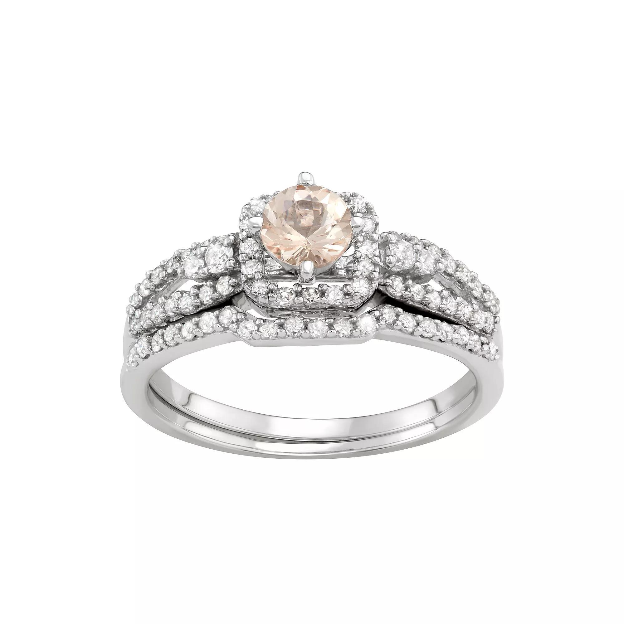 10k White Gold 1/2 Carat T.W. Diamond & Morganite Engagement Ring Set, Women's, Size: 8, 10k Whgold Product Image
