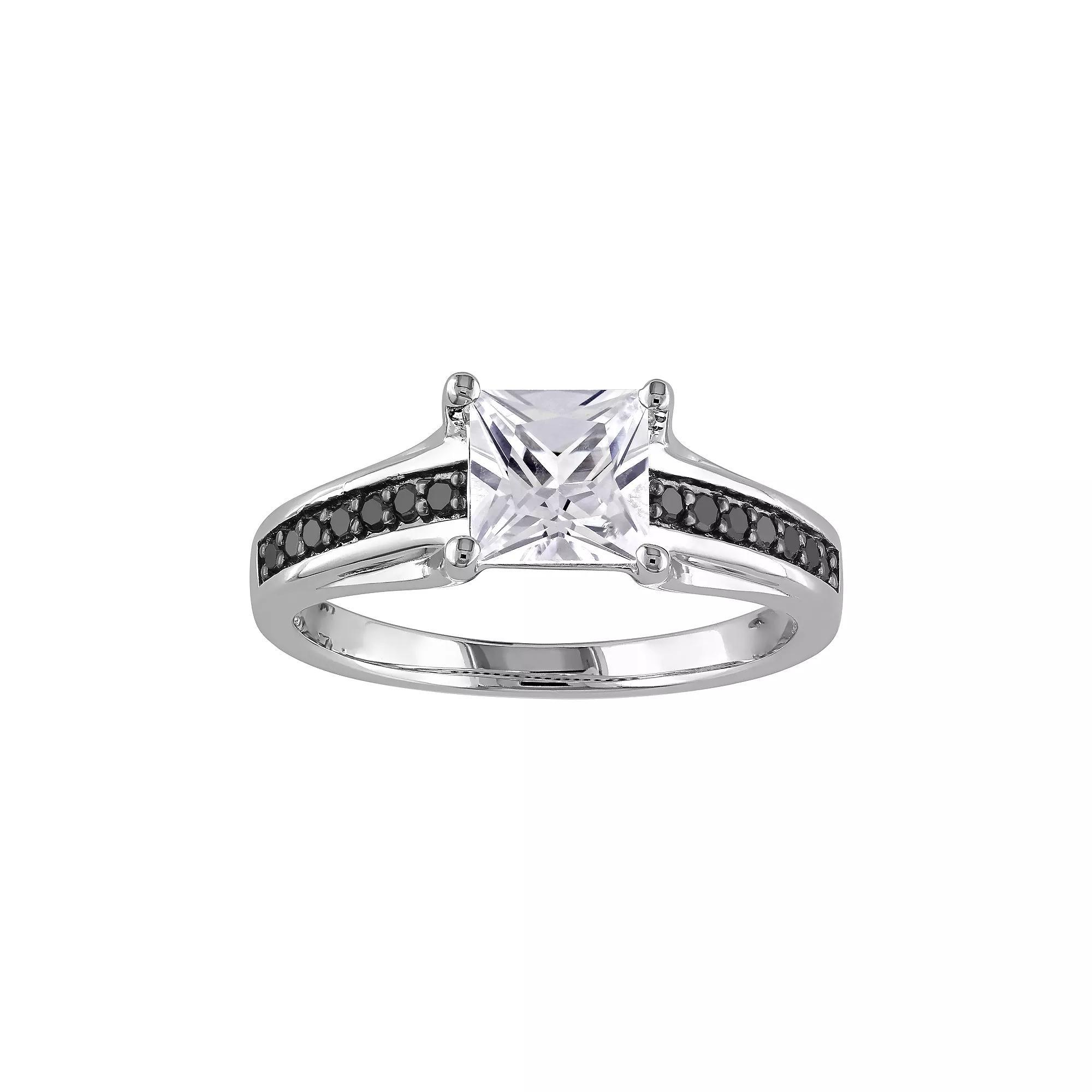 Stella Grace Sterling Silver 1/8 Carat T.W. Black Diamond & Lab-Created White Sapphire Ring, Womens Product Image