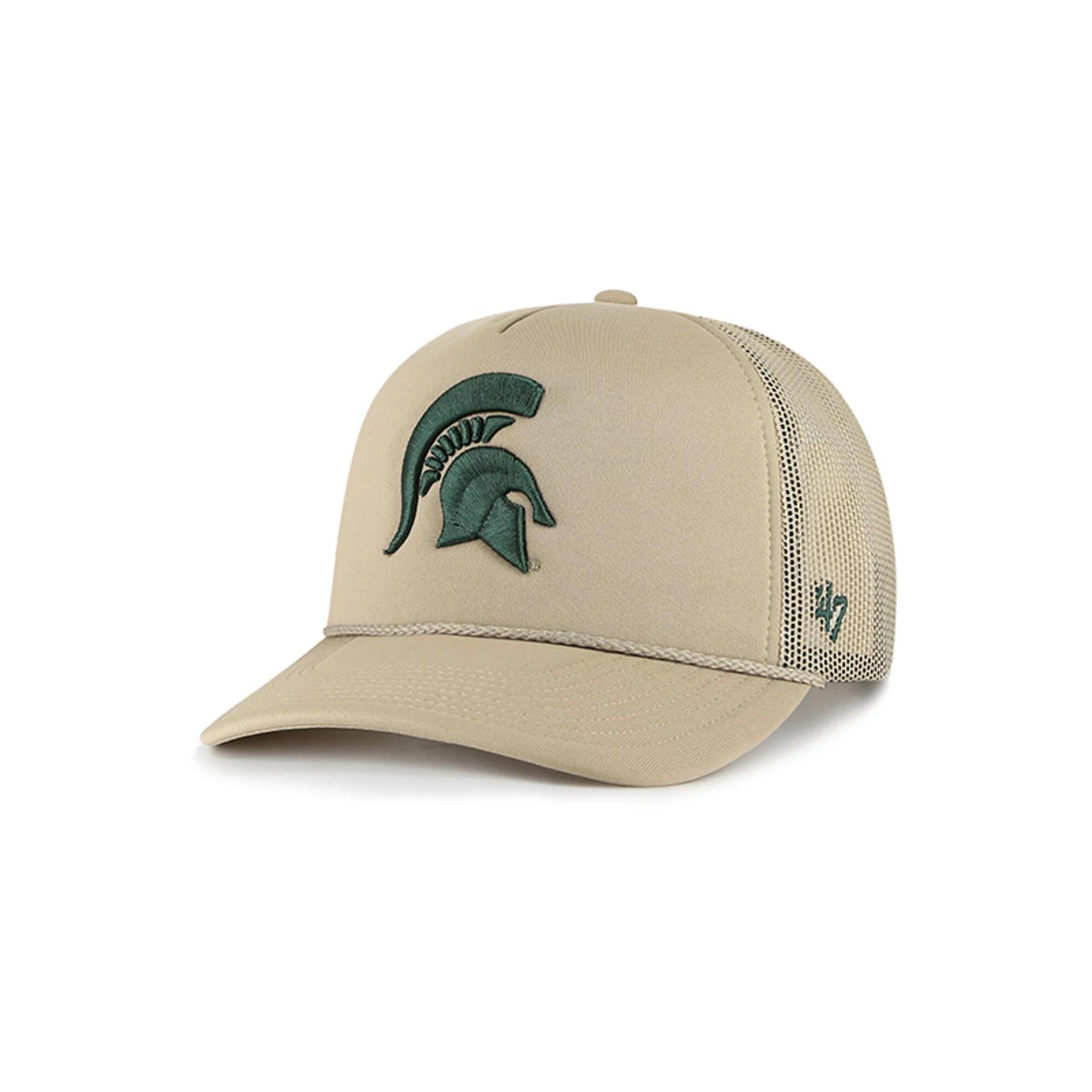 Mens 47 Khaki Michigan State Spartans Foam Front Mesh Trucker Snapback Hat Product Image