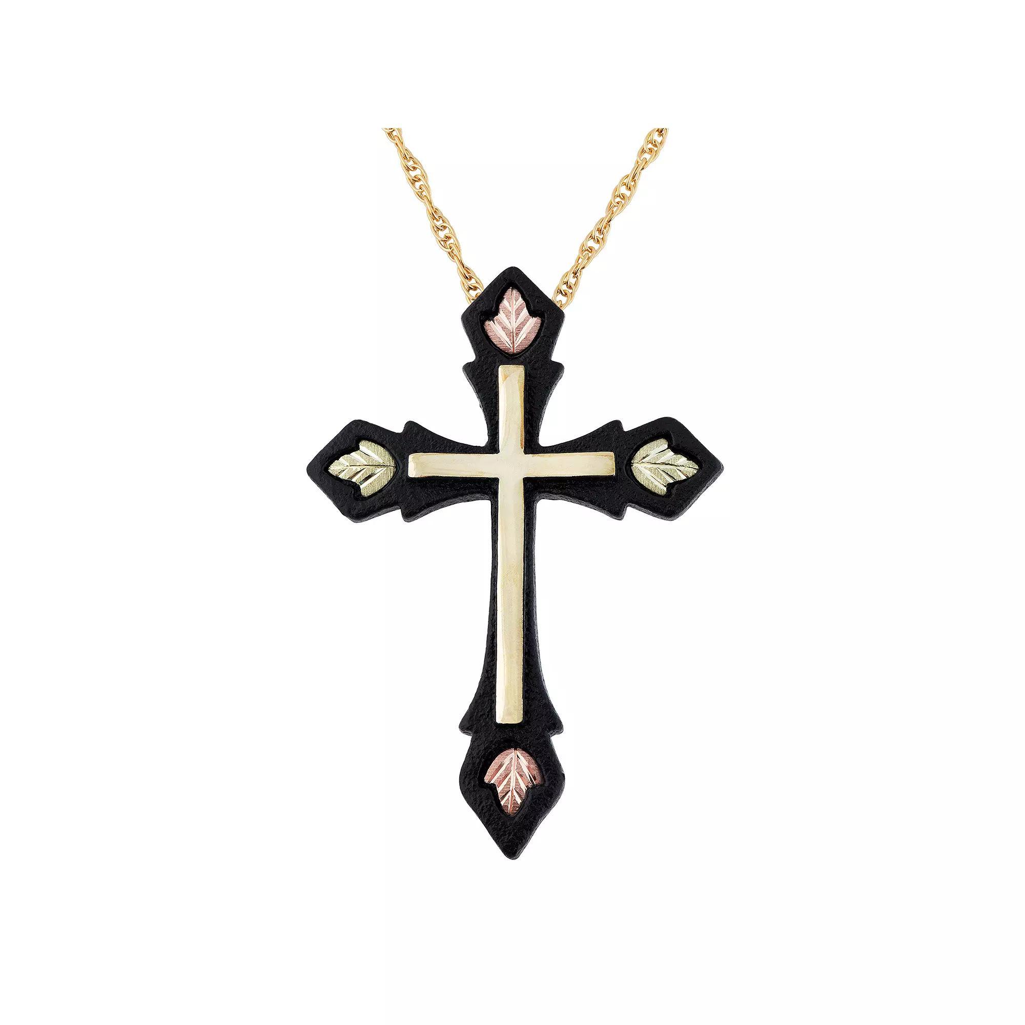 Black Hills Gold Tri-Tone Black Powder Coat Cross Pendant Necklace, Women's, Size: 18", 10k Gold Product Image