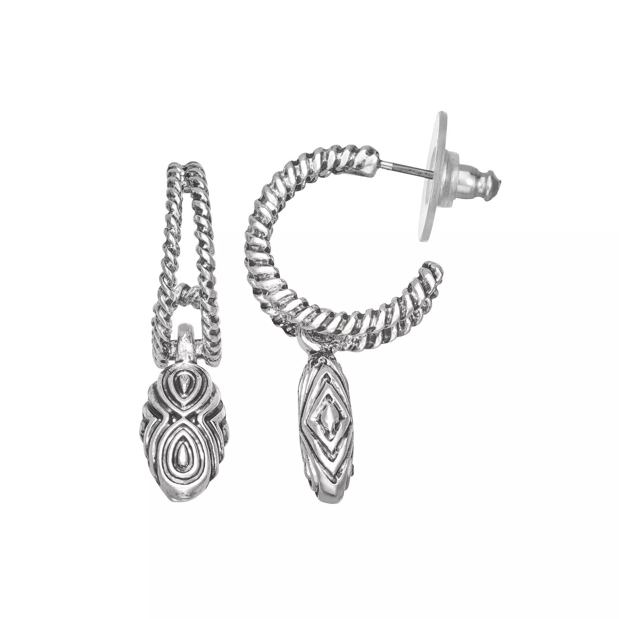Napier Silver Tone Twist Hoop Drop Earrings, Womens Product Image