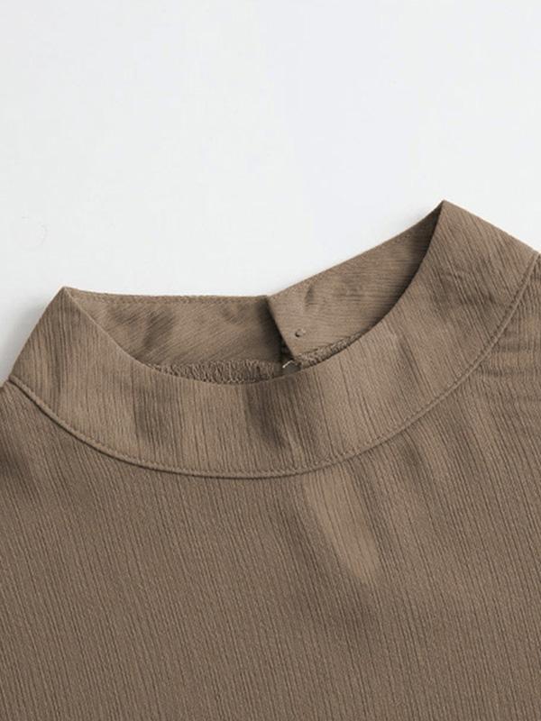 Simple Solid Color Puff Sleeve Mesh Splicing Chiffon Shirt Product Image